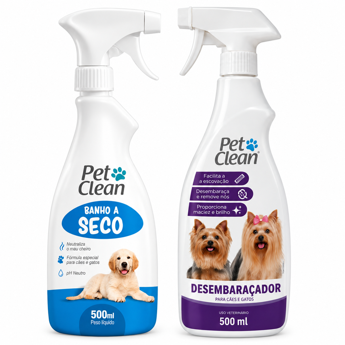Kit Banho A Seco + Desembaraçador De Pelos Pet Clean 500ml