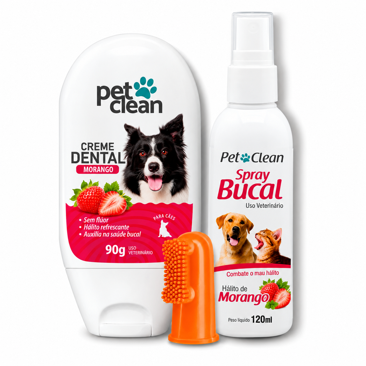 Kit Creme Dental+Spray Bucal+Escova Dedeira Pet Clean Sortidas