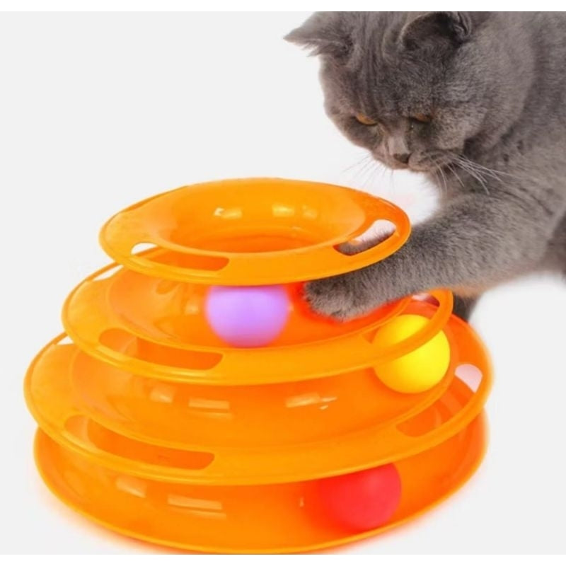 Brinquedo Interativo Para Gatos Corre Torre De Bolinhas Laranja