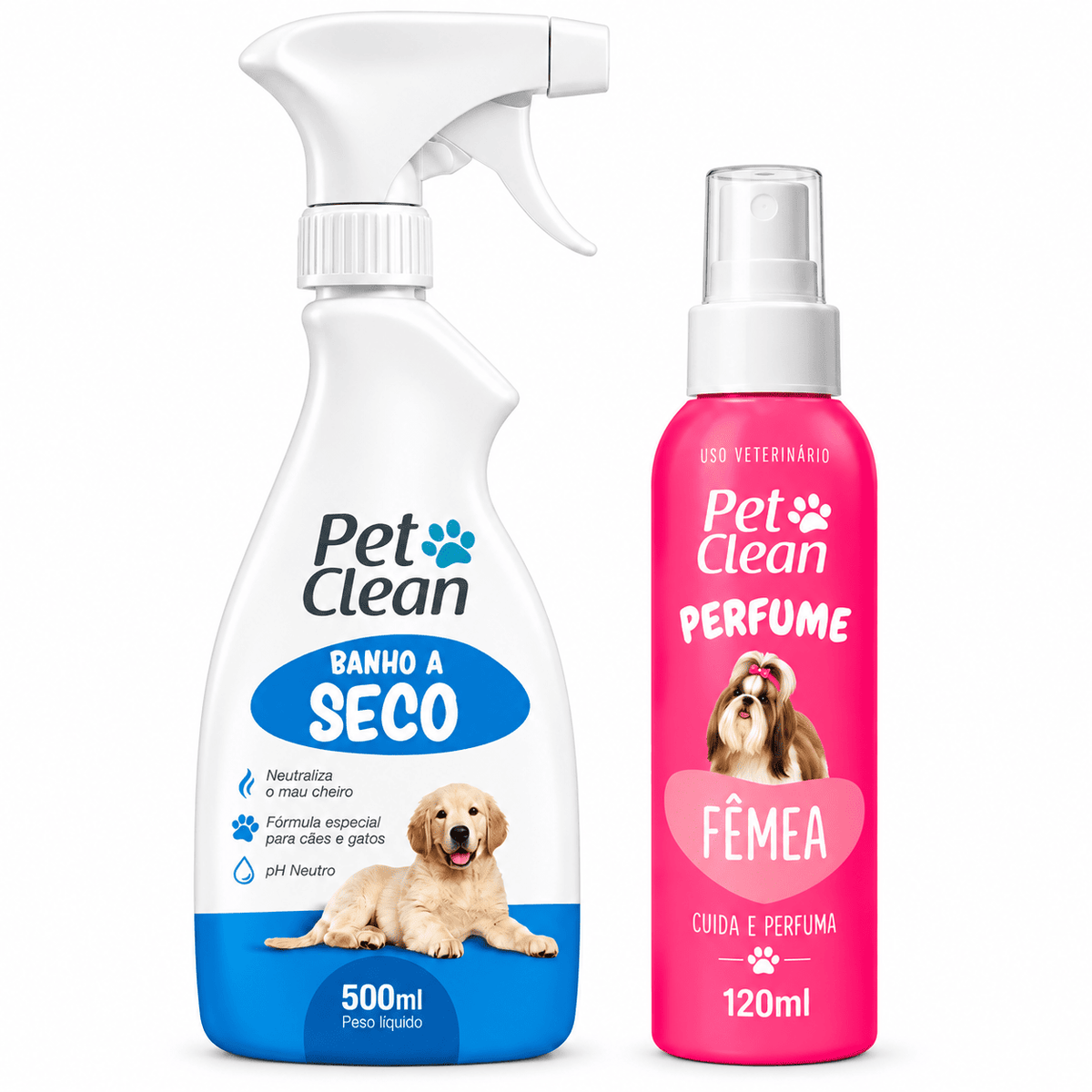 Kit Banho a Seco 500 ml e Perfume  Pet 120 ml  Pet Clean