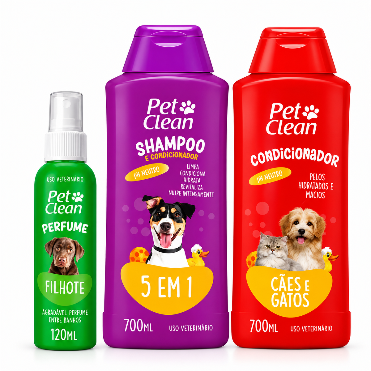 Kit Pet Shampoo 5 em 1 Creme Condicionador e Perfume Para Cachorro Pet Clean