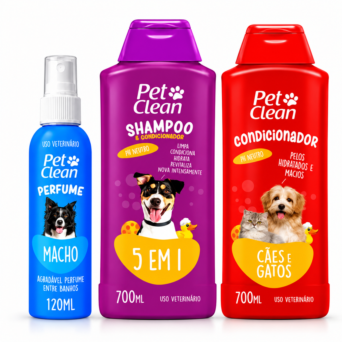 Kit Pet Shampoo 5 em 1 Creme Condicionador e Perfume Para Cachorro Pet Clean