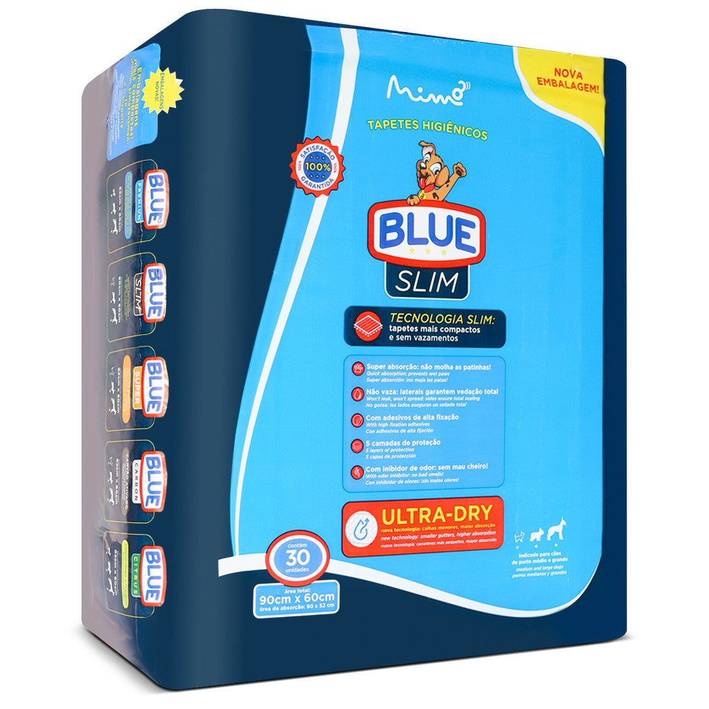Tapete Slim Higiênico para Cães Blue Premium 90x60cm 30 Unidades
