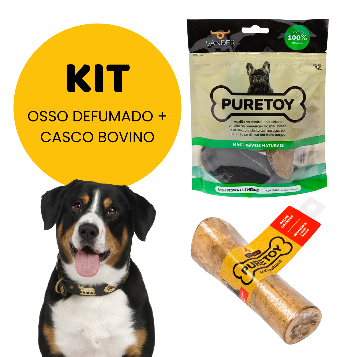 Kit Mordedores Naturais Para Cachorro Casco e Osso Bovino