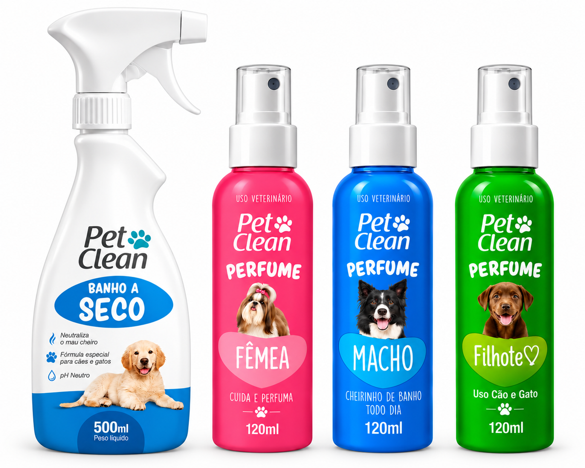 Kit Banho a Seco 500 ml e Perfume  Pet 120 ml  Pet Clean