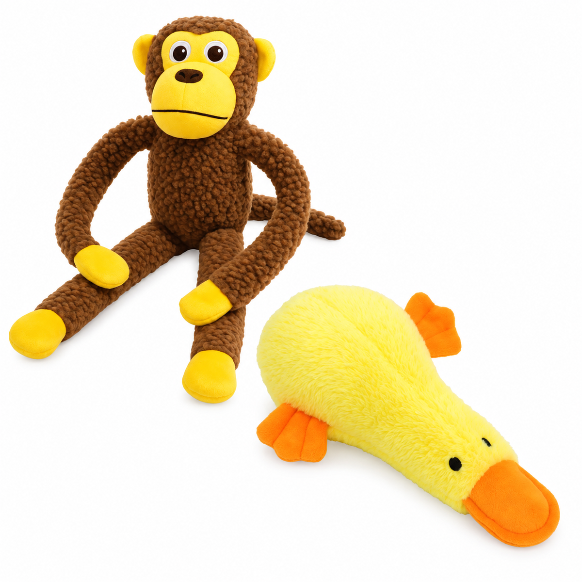 Kit 2 Brinquedo Para Cachorro Grande Pelúcia Mordedor Macaco + Pato com Apito