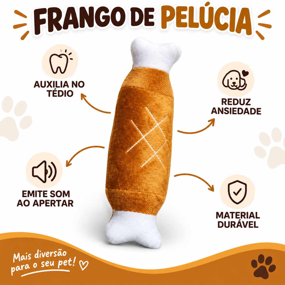 Brinquedo  Coxa Frango Pelúcia Pet Para Cachorro E Gatos Com Apito