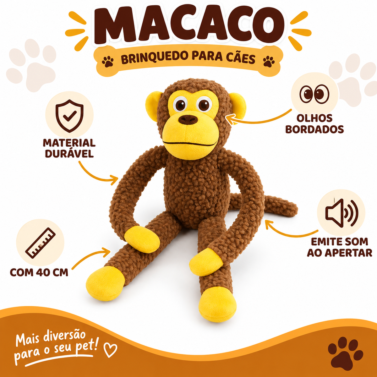 Kit 2 Brinquedo Para Cachorro Grande Pelúcia Mordedor Macaco + Pato com Apito