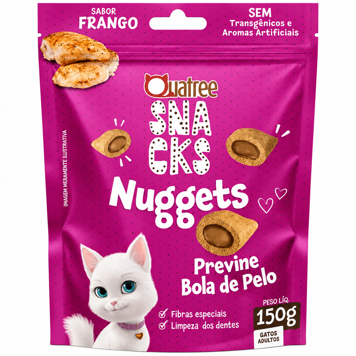 Petisco Snack Quatree Gatos Nuggets Frango Bola de Pelo 150g