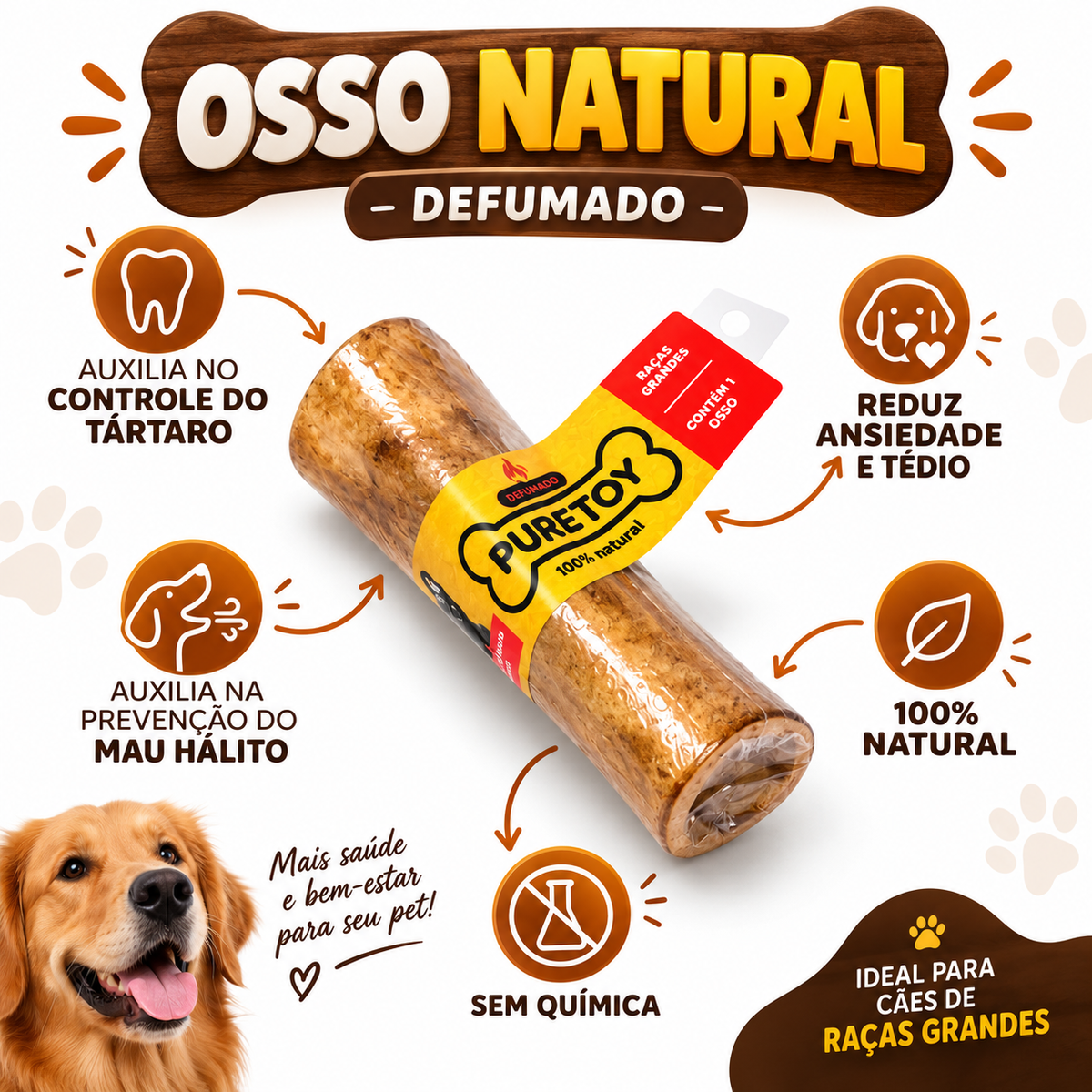 Mordedor para cachorro Natural Osso Bovino - Defumado Puretoy M/G