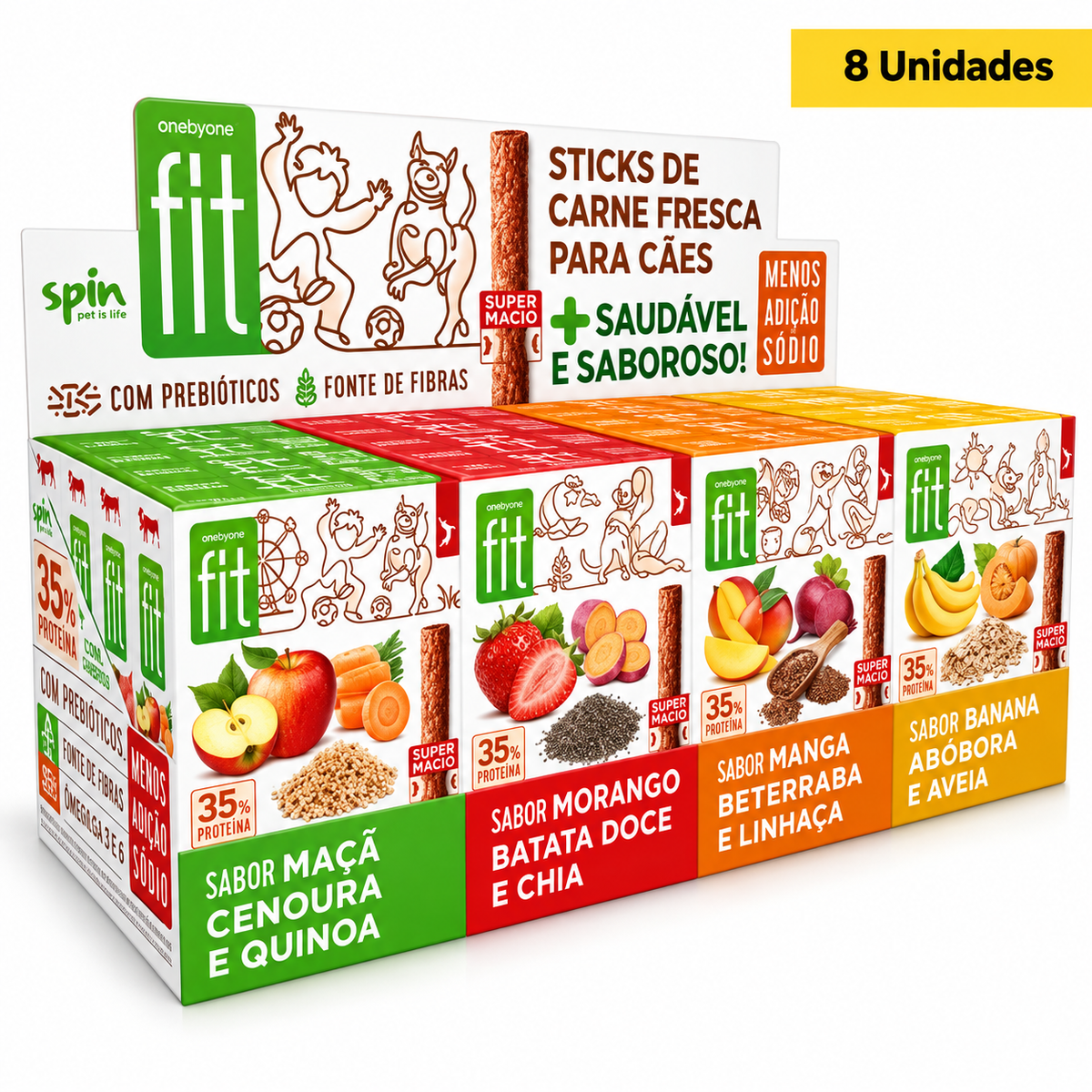 Petisco Natural Super Macio Cães Spin Fit 4 Sabores 16und