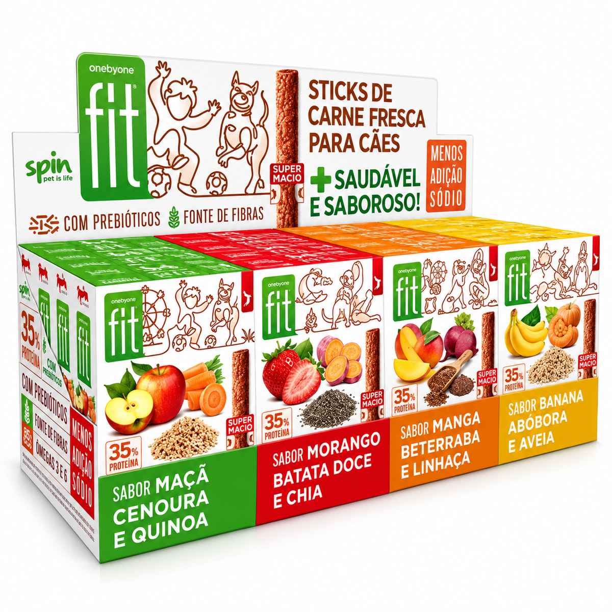 Petisco Natural Super Macio Cães Spin Fit 4 Sabores 16und