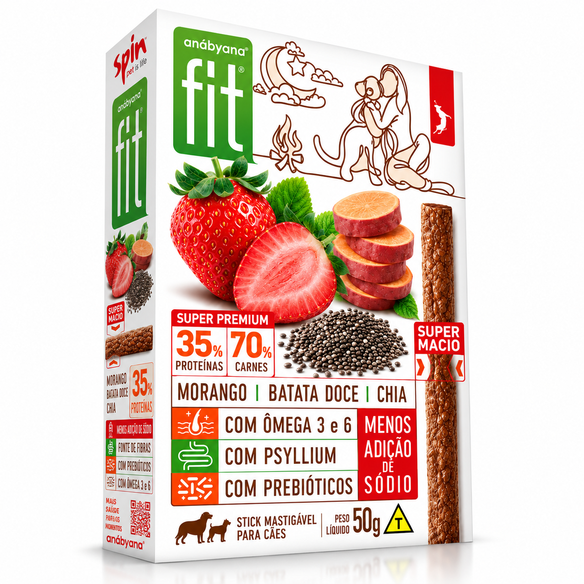 Spin Pet Petisco Natural para Cães Sabor Morango, Batata-Doce e Chia – 50g