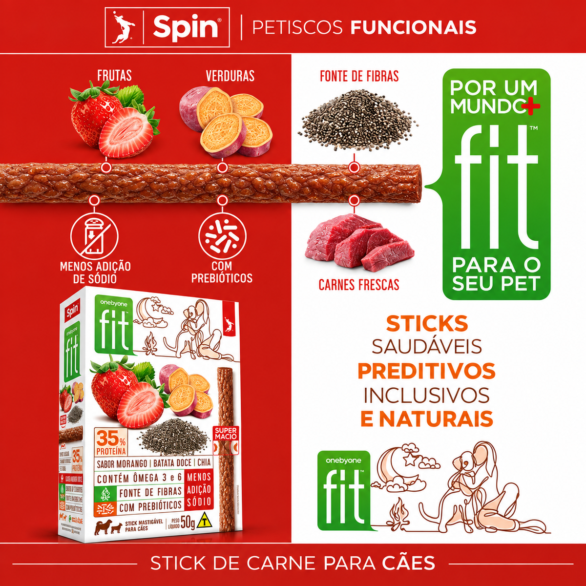 Kit Petisco Natural Para Cães - Morango | Spint Fit | 8 Und