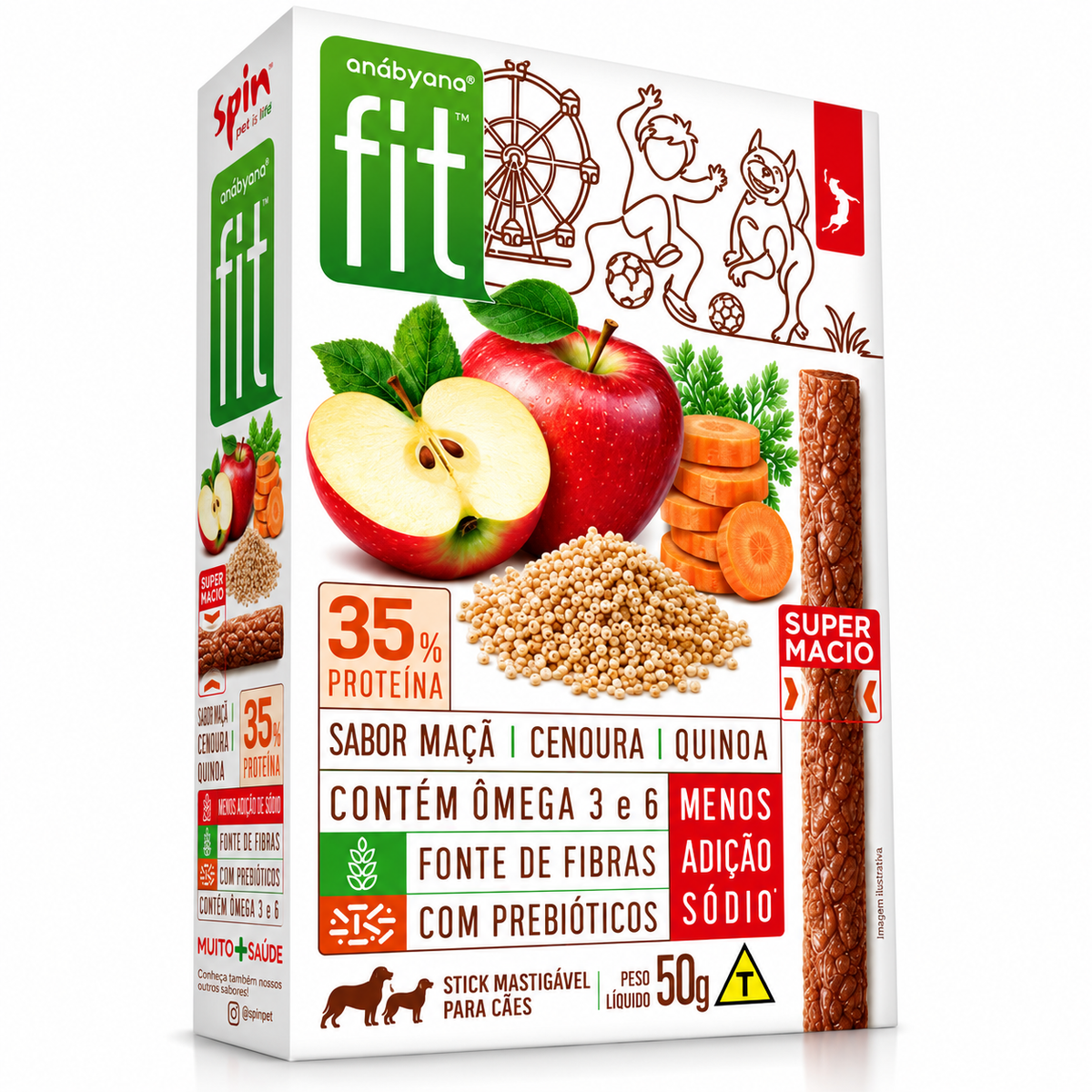 Petisco Spin Pet Fit Natural para Cães Sabor Maçã, Cenoura e Quinoa – 50g
