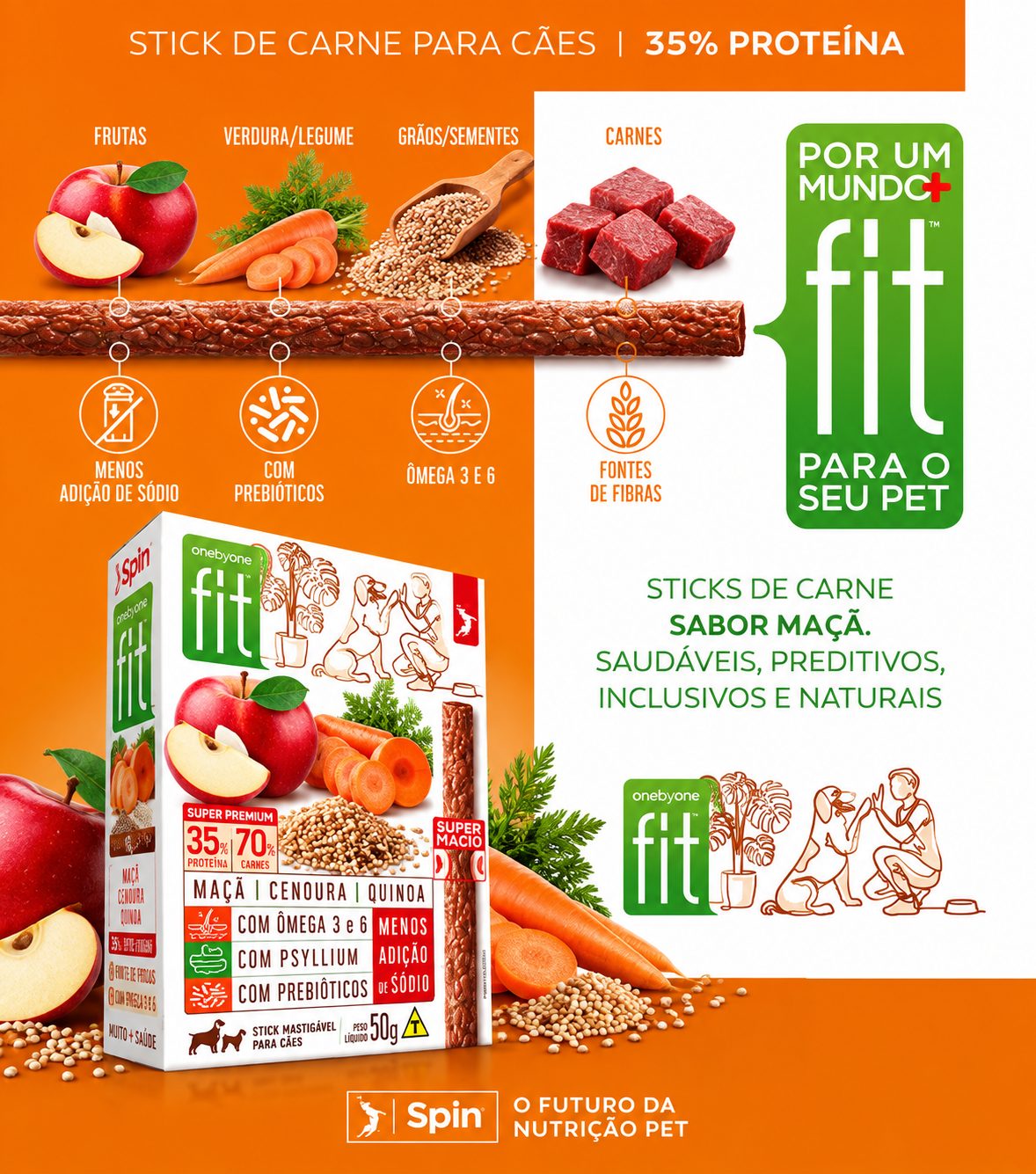 Petisco Spin Pet Fit Natural para Cães Sabor Maçã, Cenoura e Quinoa – 50g