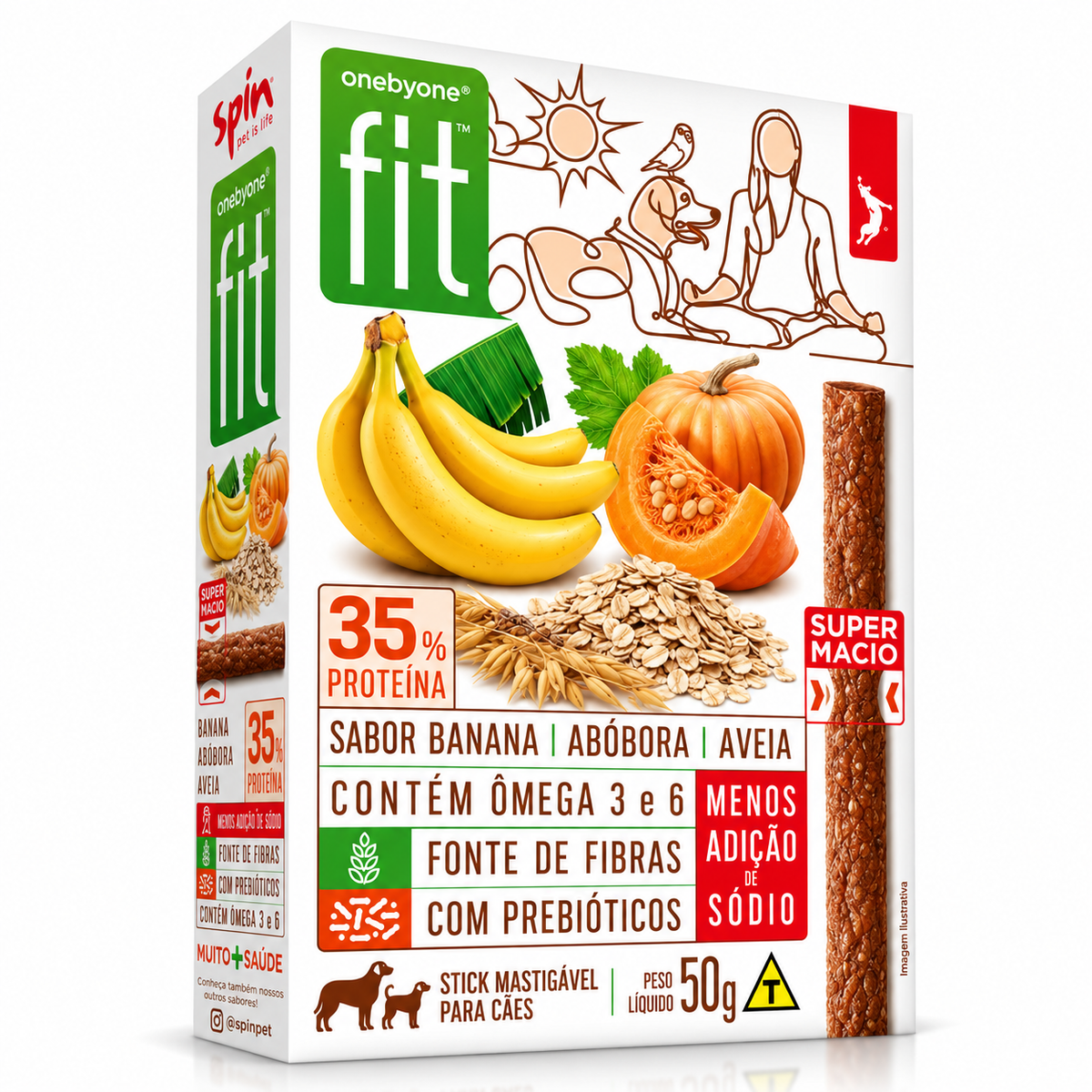 Petisco Spin Pet Fit Natural para Cães Sabor Banana, Abóbora e Aveia – 50g