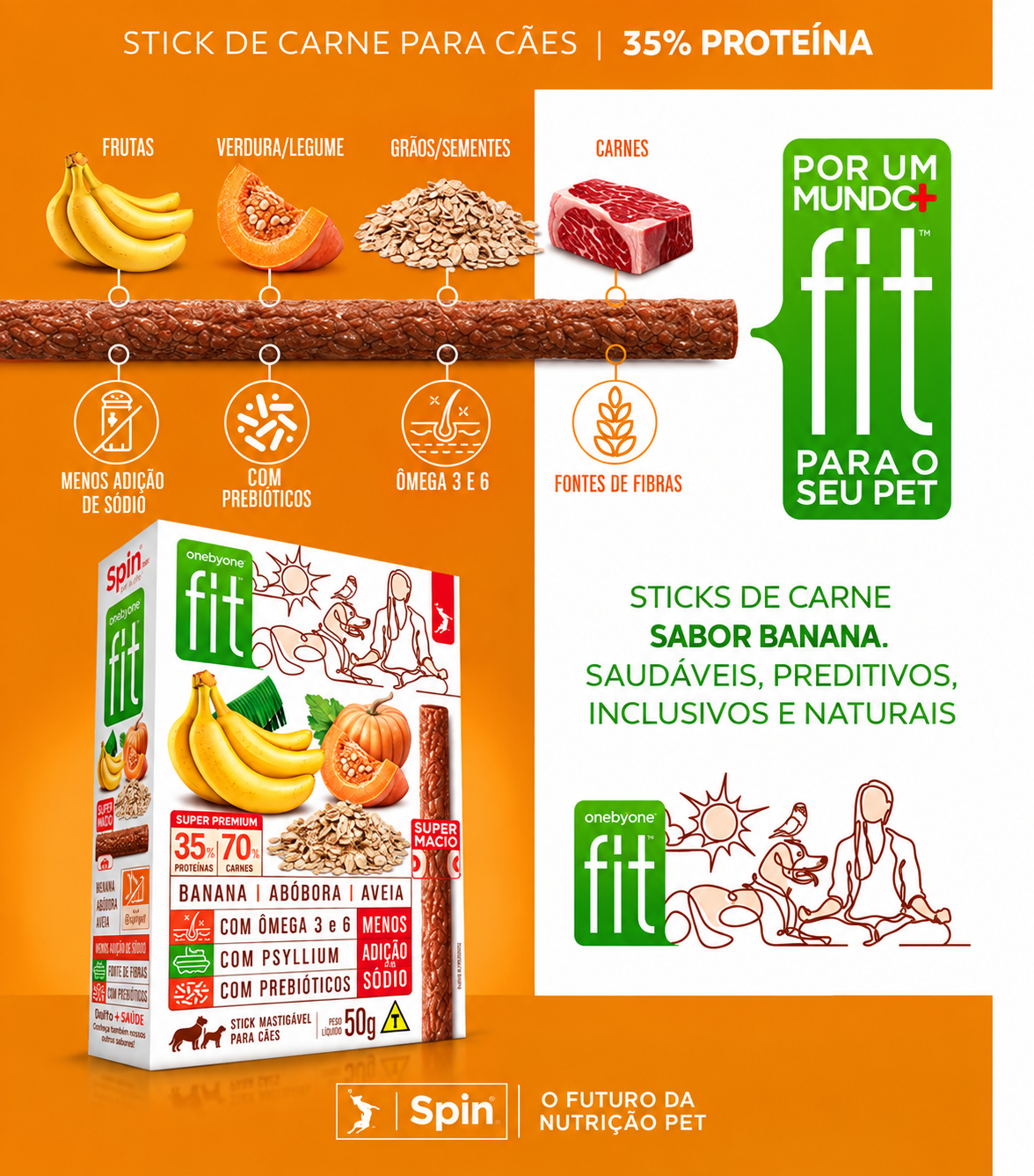 Petisco Spin Pet Fit Natural para Cães Sabor Banana, Abóbora e Aveia – 50g