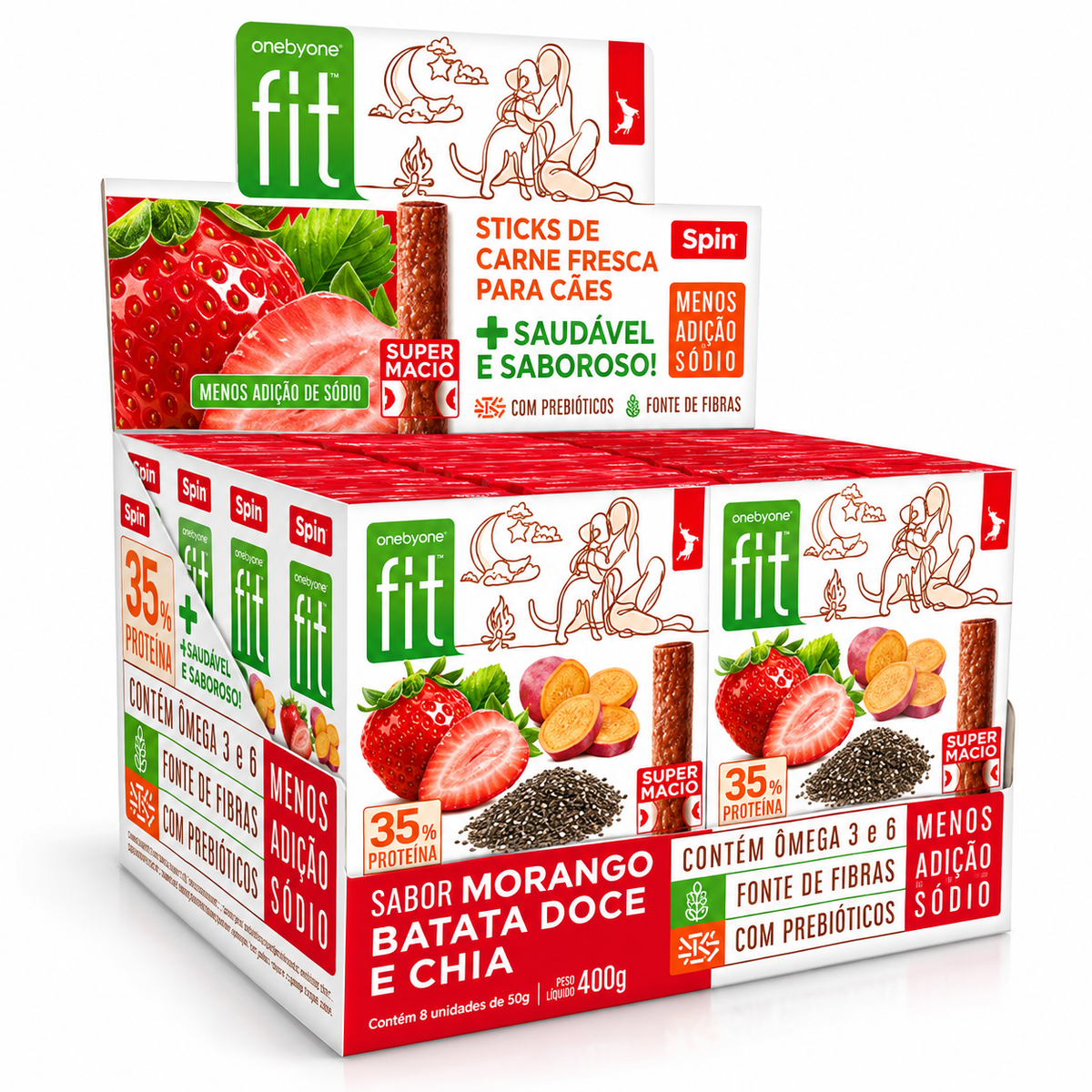 Kit Petisco Natural Para Cães - Morango | Spint Fit | 8 Und