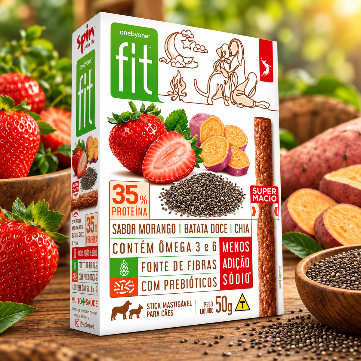 Kit Petisco Natural Para Cães - Morango | Spint Fit | 8 Und