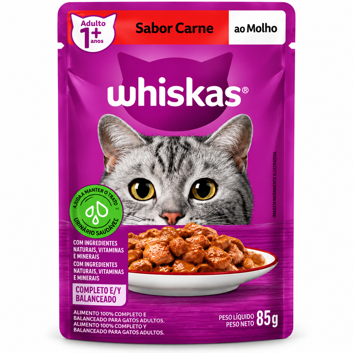 Sache Whiskas Ração Úmida Para Gatos Carne Ao Molho 85g