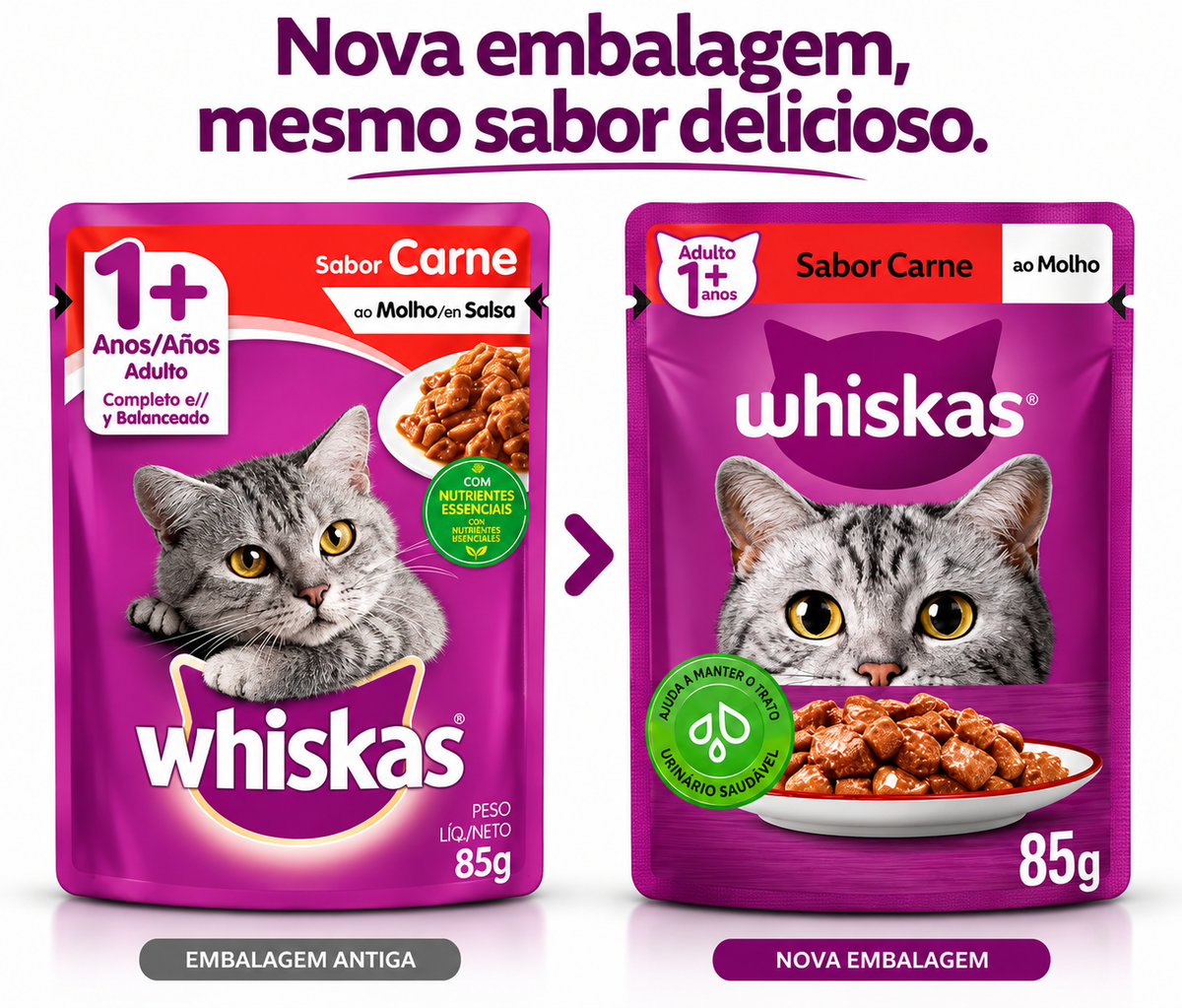 Sache Whiskas Ração Úmida Para Gatos Carne Ao Molho 85g