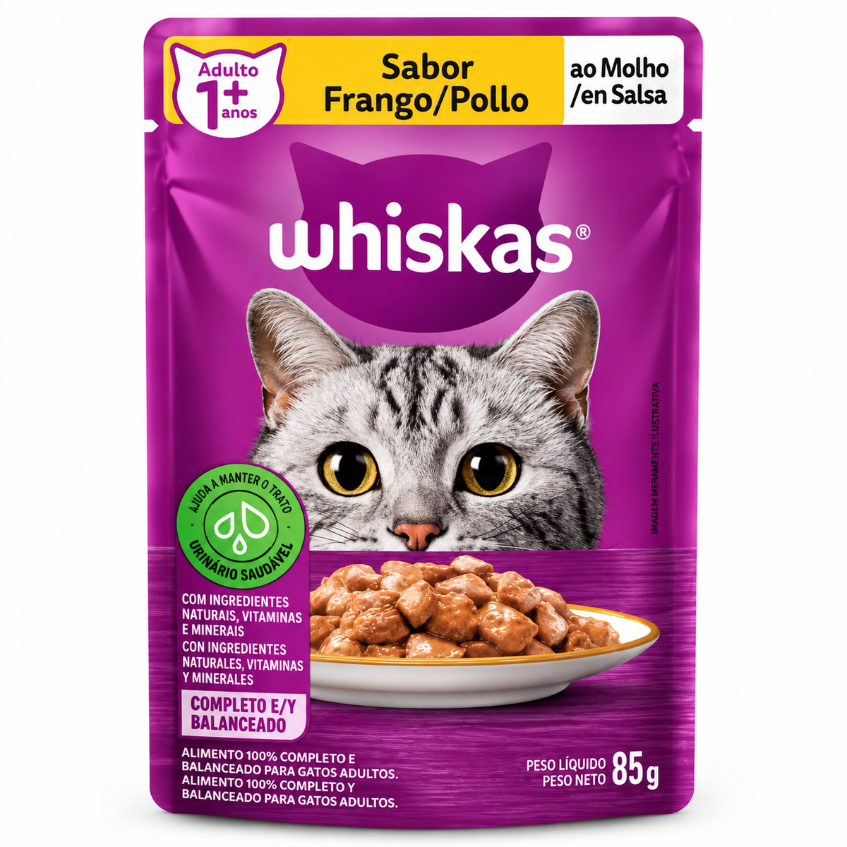 Sache Whiskas Ração Úmida Para Gatos Frango Ao Molho 85g