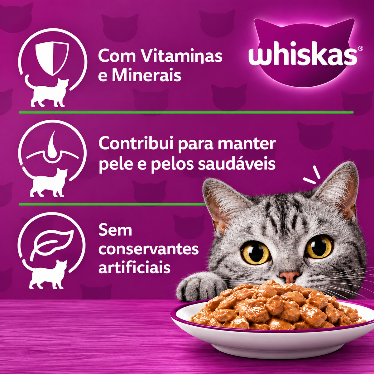 Sache Whiskas Ração Úmida Para Gatos Frango Ao Molho 85g
