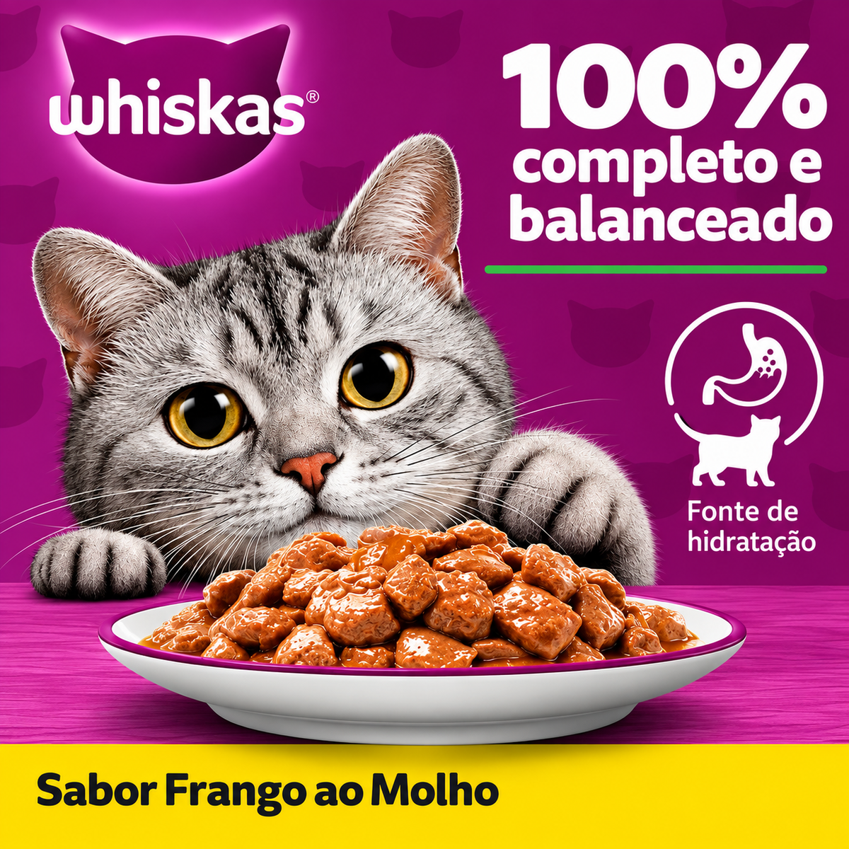 Sache Whiskas Ração Úmida Para Gatos Frango Ao Molho 85g