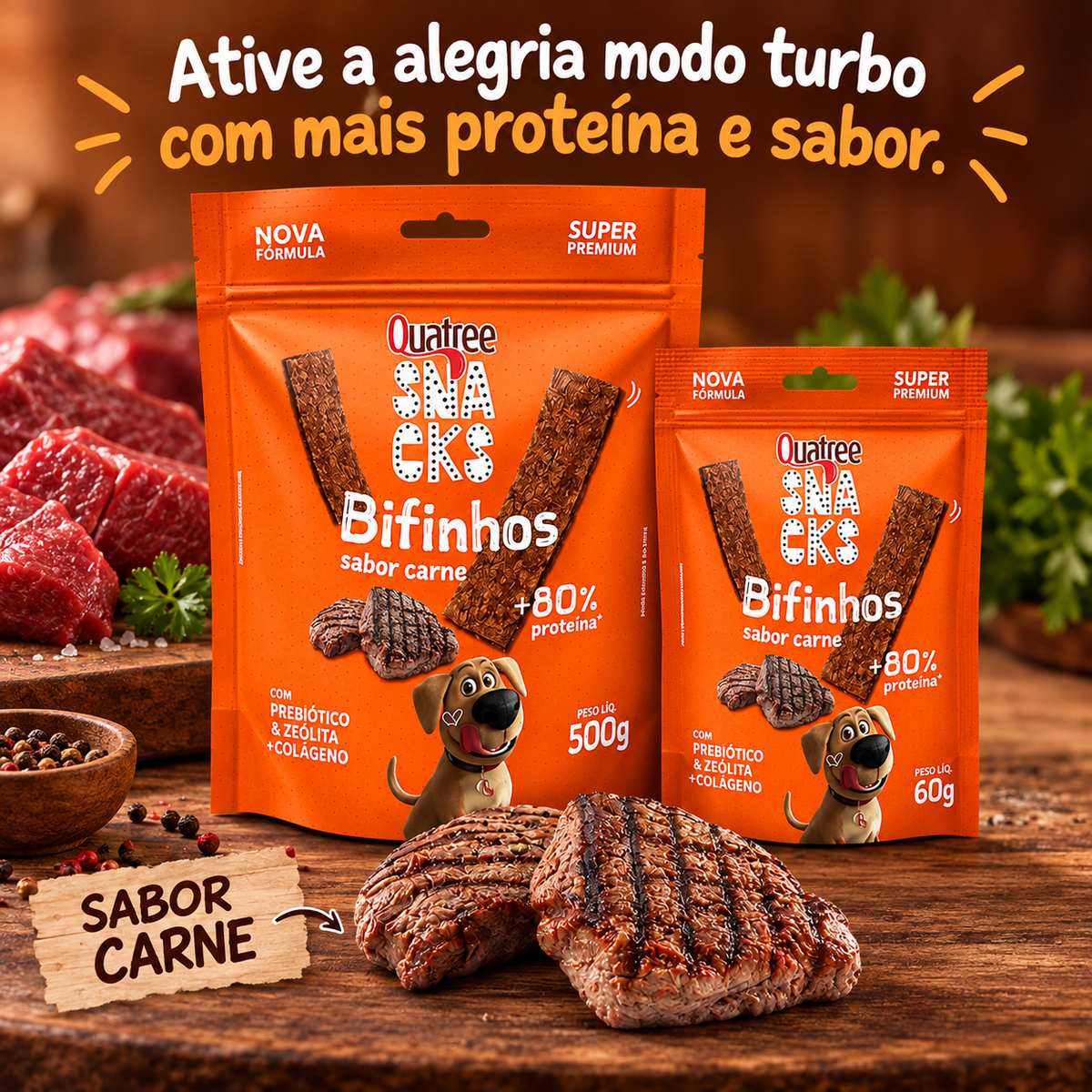 Petisco Quatree Snacks Bifinhos Macios Carne 500g