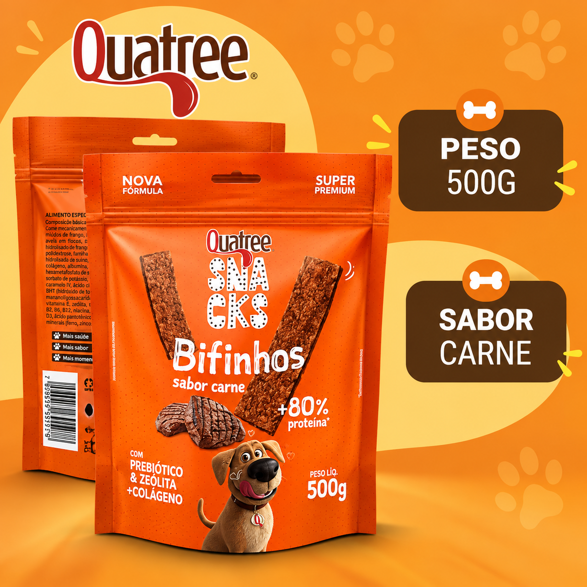 Petisco Quatree Snacks Bifinhos Macios Carne 500g