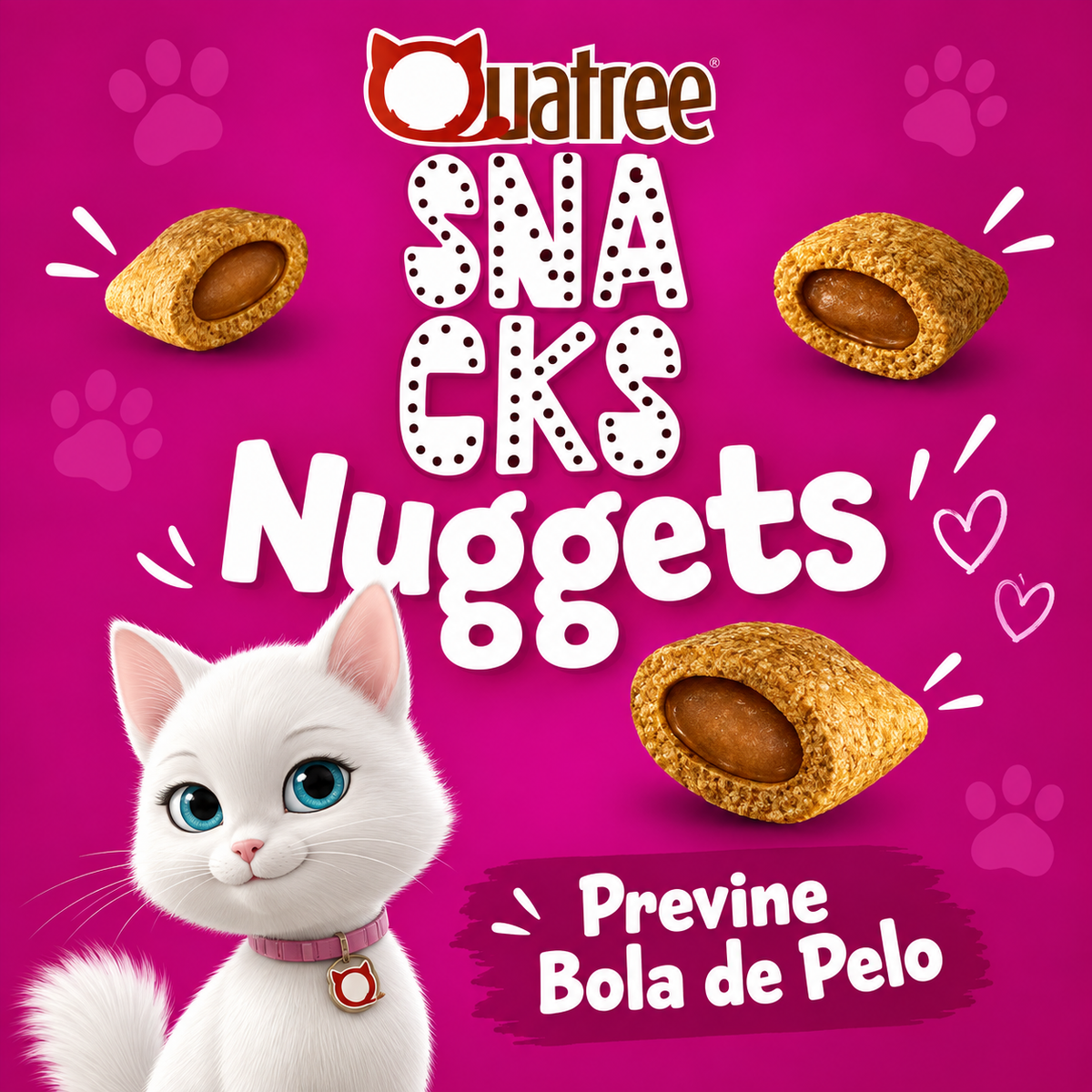 Petisco Snack Quatree Gatos Nuggets Frango Bola de Pelo 150g