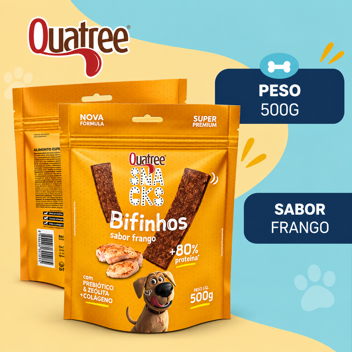 Petisco Quatree Snacks Bifinhos Macios Frango 500g