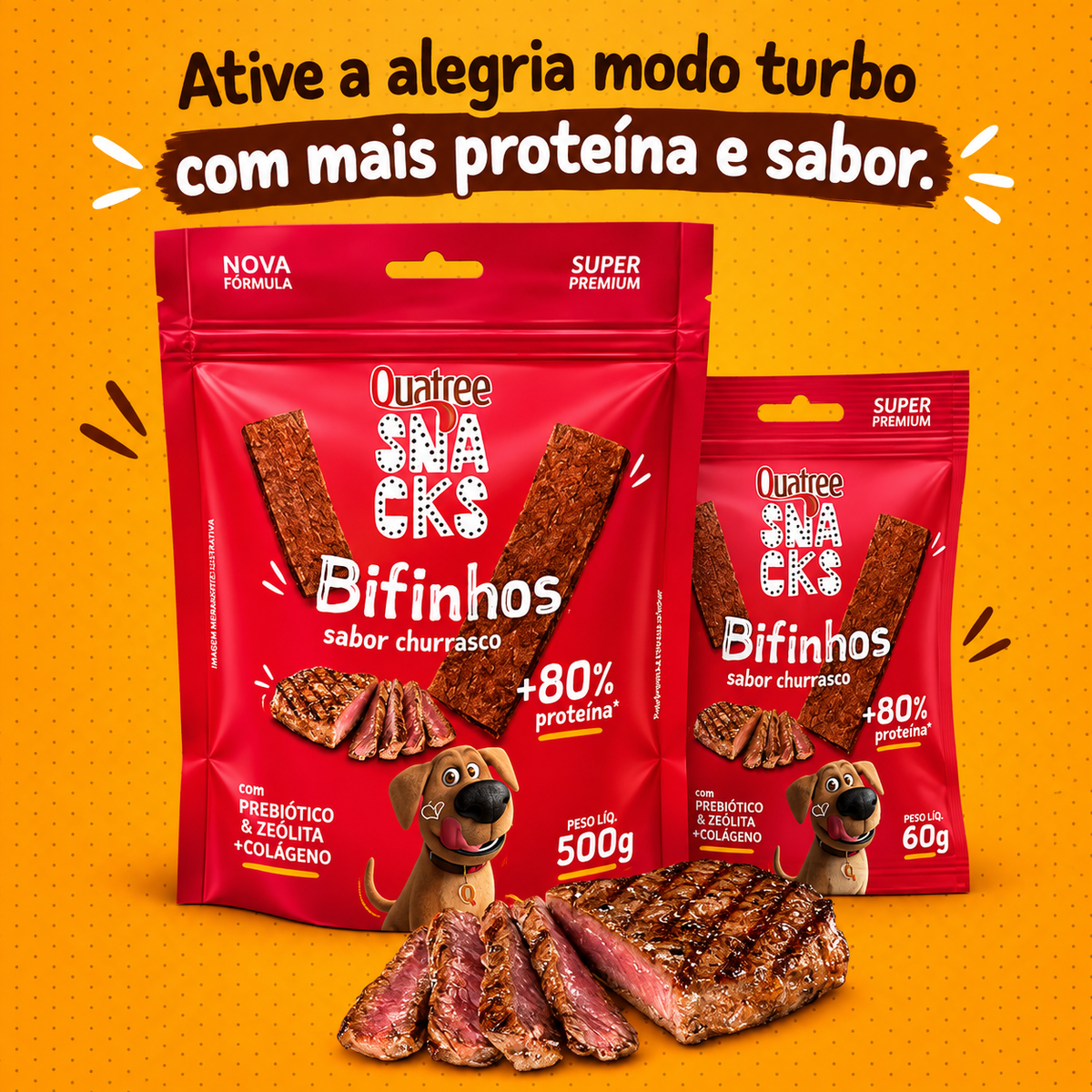 Petisco Quatree Snacks Bifinhos Macios Churrasco 500g