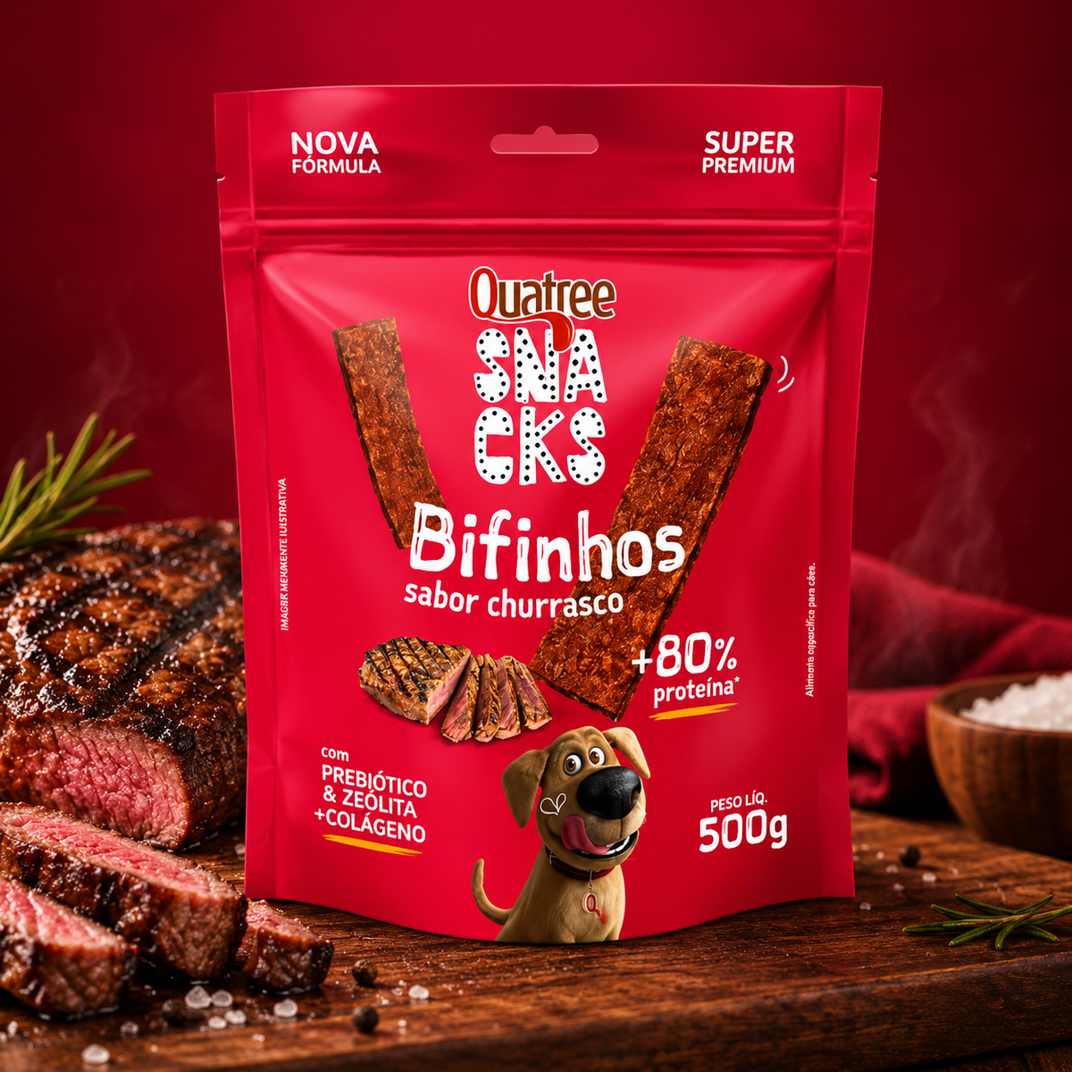 Petisco Quatree Snacks Bifinhos Macios Churrasco 500g