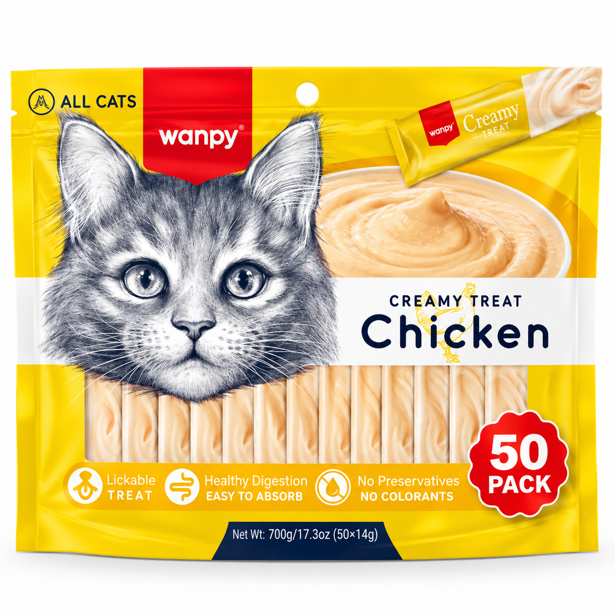 Pacote Wanpy Petiscos Truly Creamy P/ Gatos Frango 50 Unid