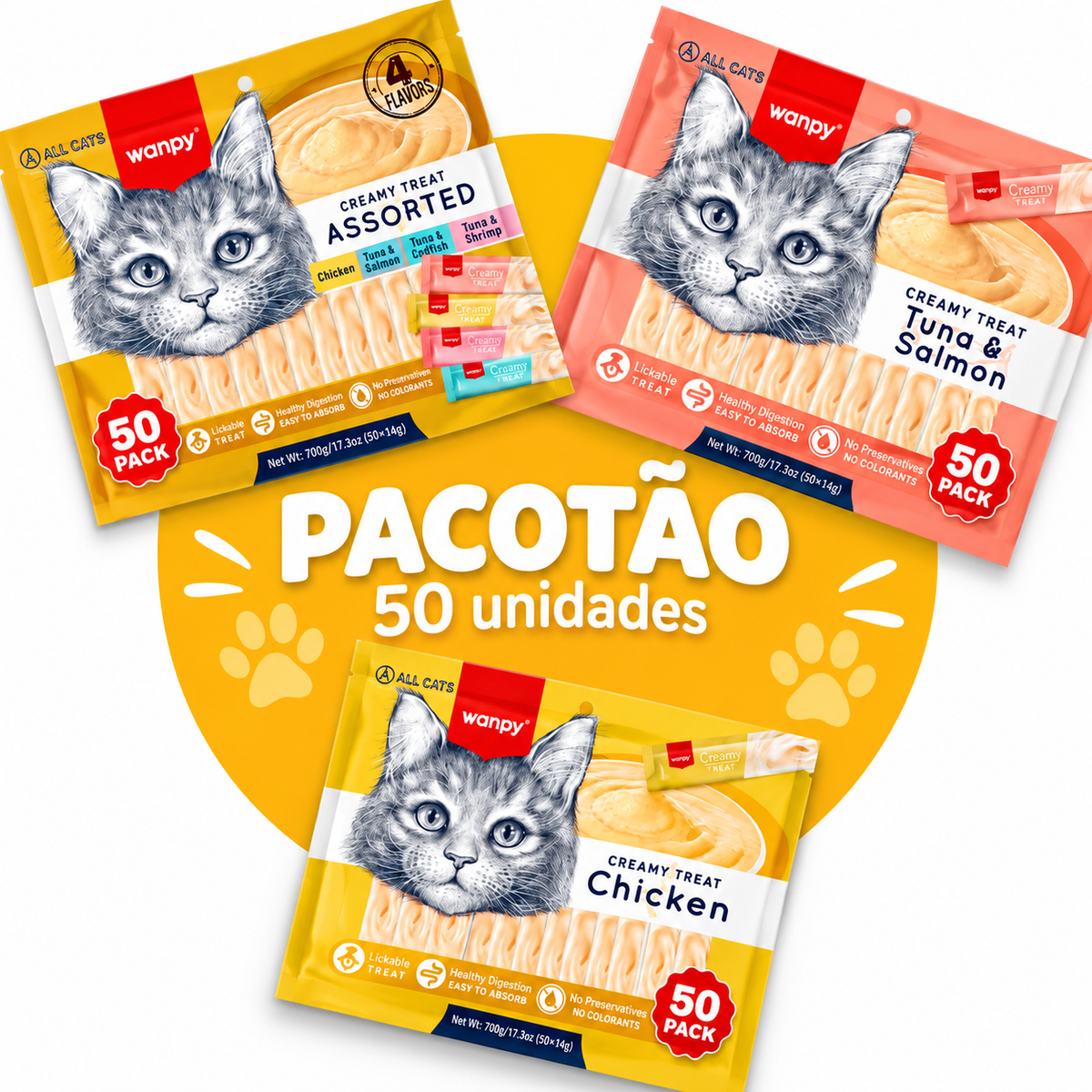 Pacote Wanpy Petiscos Truly Creamy P/ Gatos Frango 50 Unid