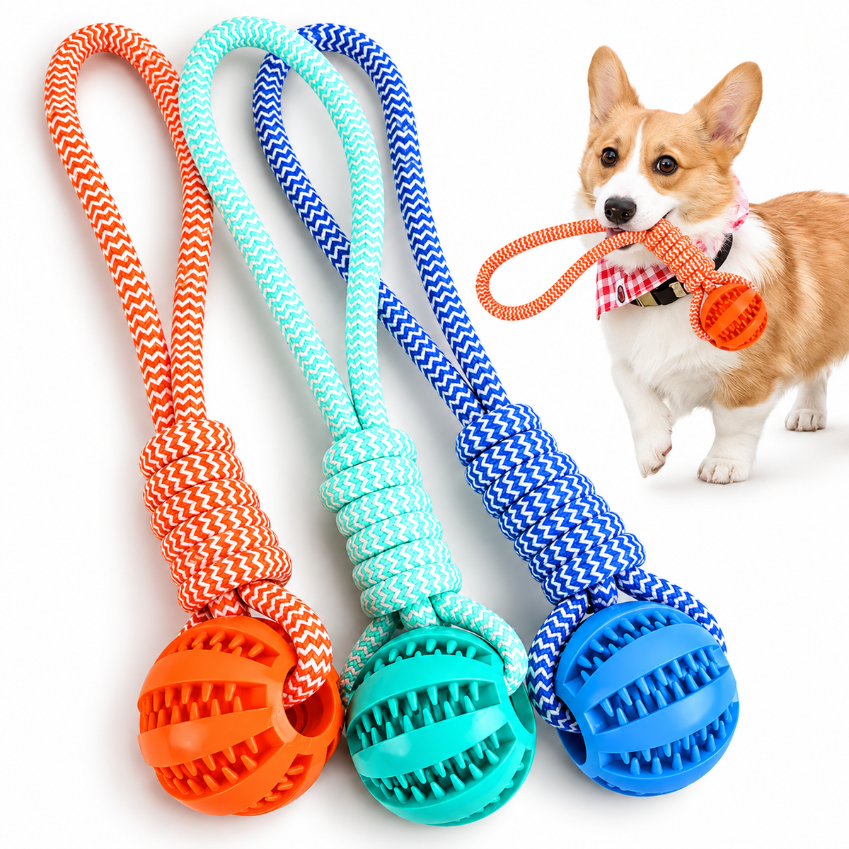 Brinquedo Pet Mordedor Corda Bolinha Interativo Cães Azul