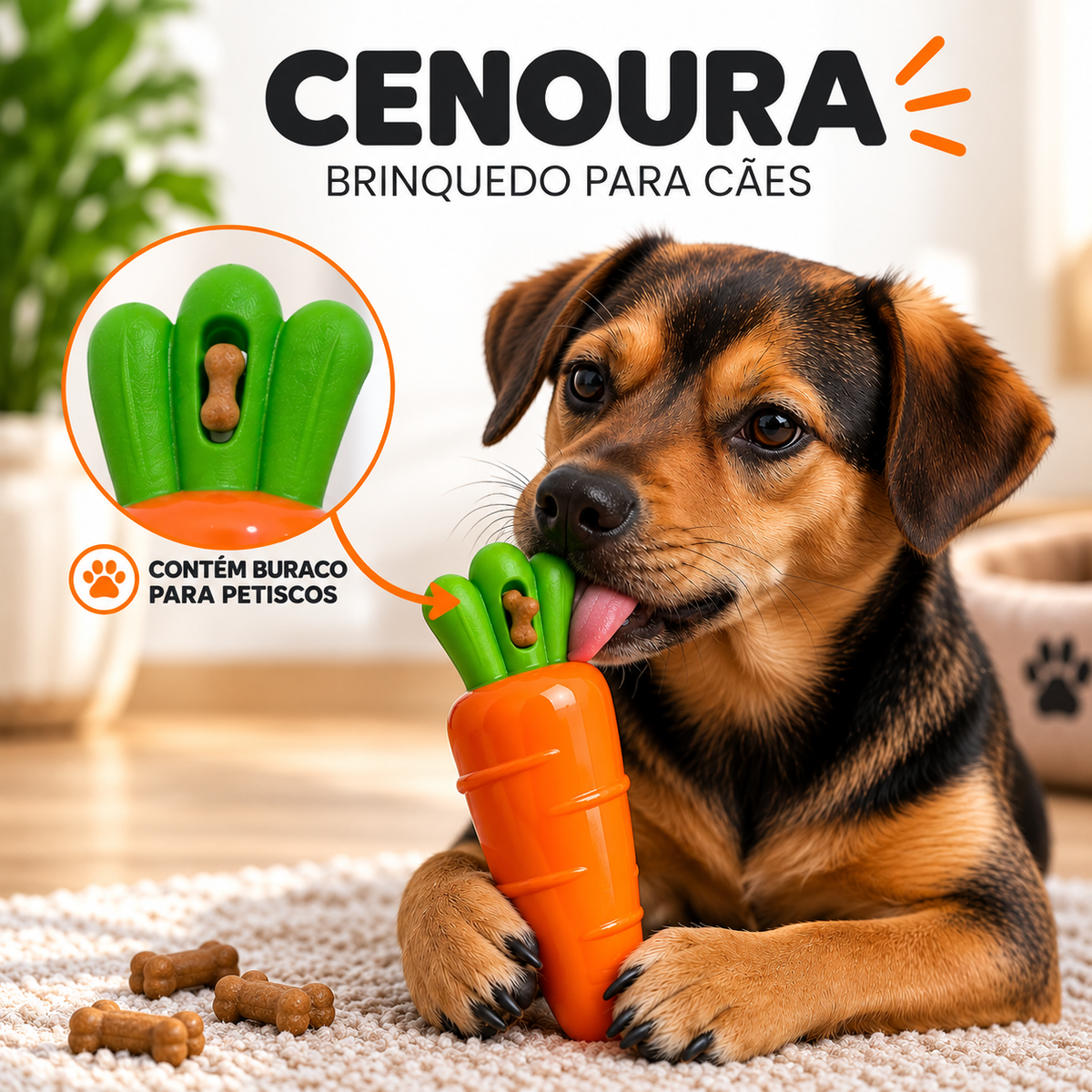 Brinquedo para Cachorro Mordedor Cenoura de Plástico com Apito Resistente