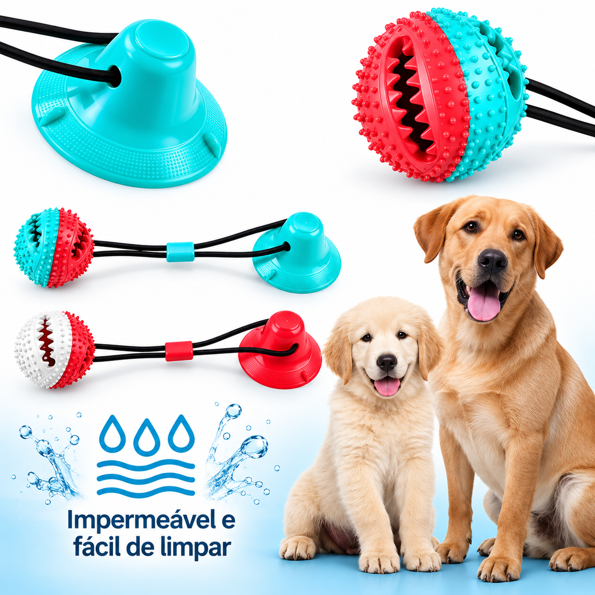 Brinquedo Pet De Cachorro Push Ball Mordedor Interativo Corda Com Bolinha Porta Petisco Ventosa