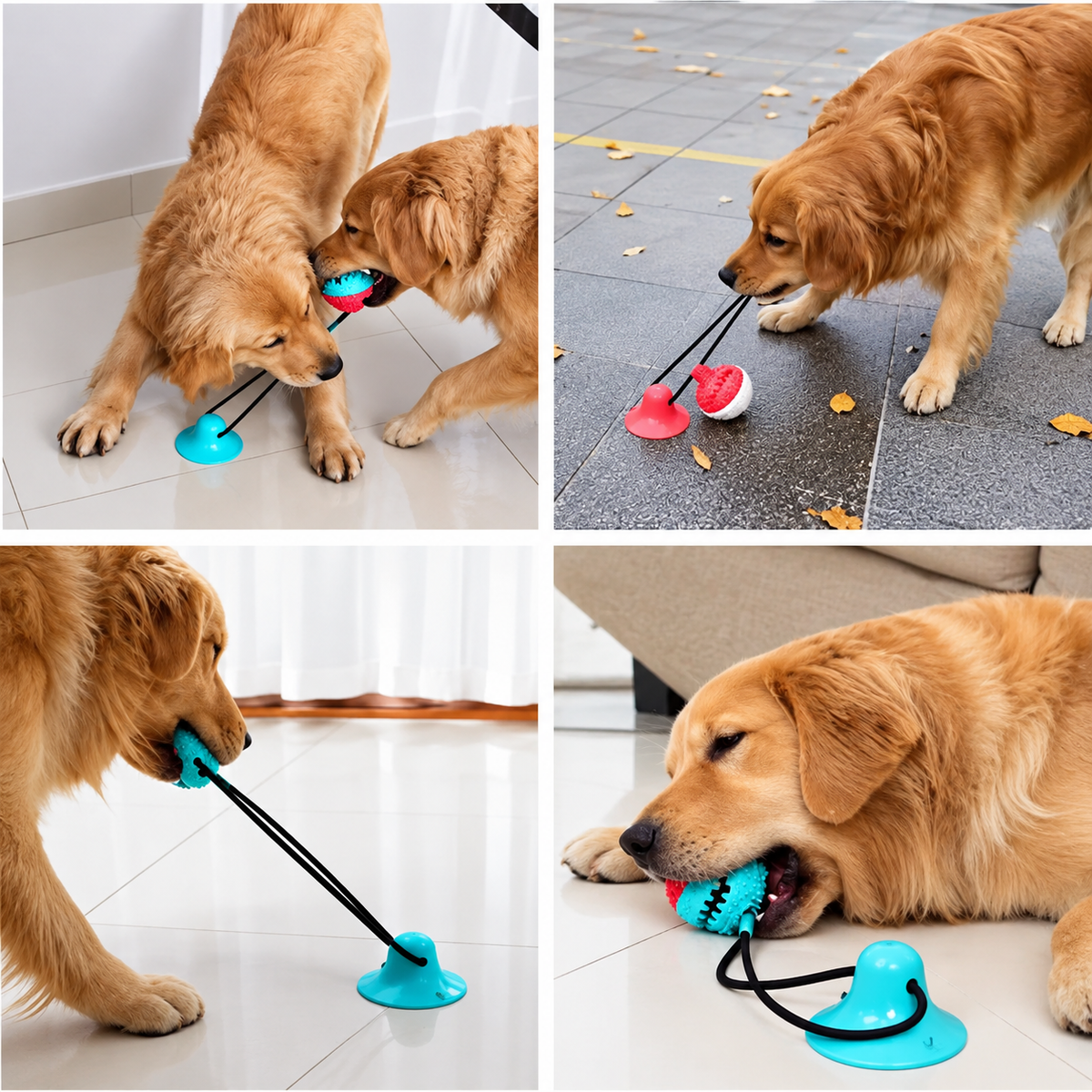 Brinquedo Pet De Cachorro Push Ball Mordedor Interativo Corda Com Bolinha Porta Petisco Ventosa