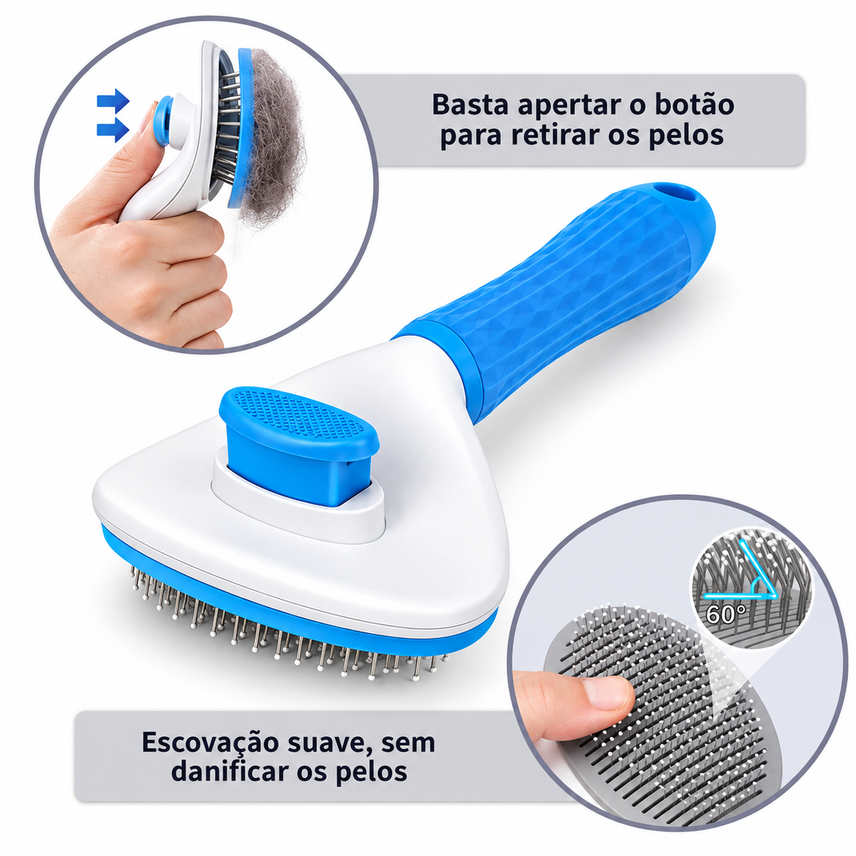 Escova Pelos Pet Rasqueadeira Magica Gato Cão Azul