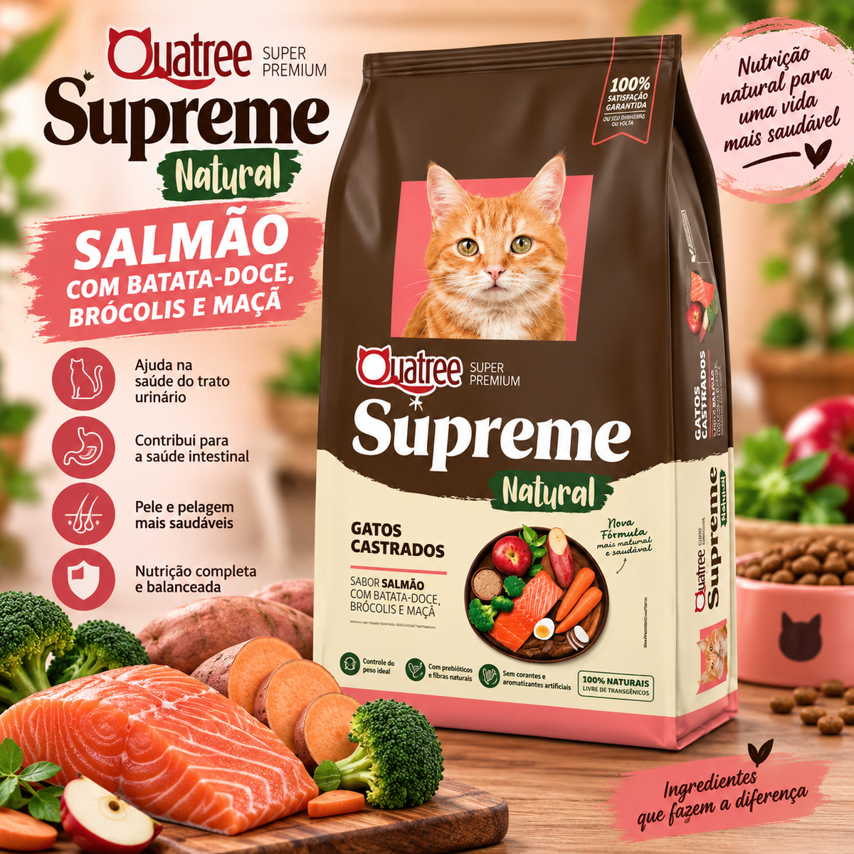 Ração Gatos Adultos Castrados Quatree Supreme Salmão 10kg