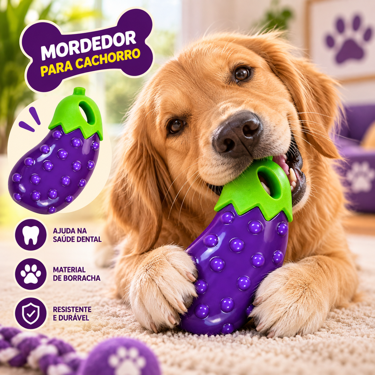 Brinquedo Pet Beringela Mordedor Resistente c/ Apito