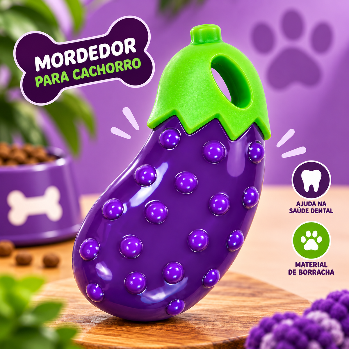 Brinquedo Pet Beringela Mordedor Resistente c/ Apito