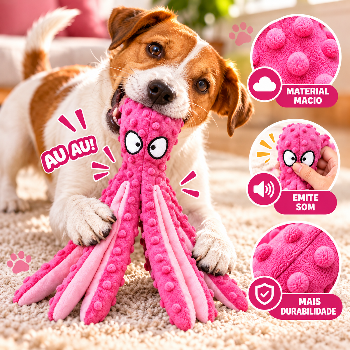 Brinquedo Polvo 8 Pernas de Pelúcia com Som para Cachorro - Roxo