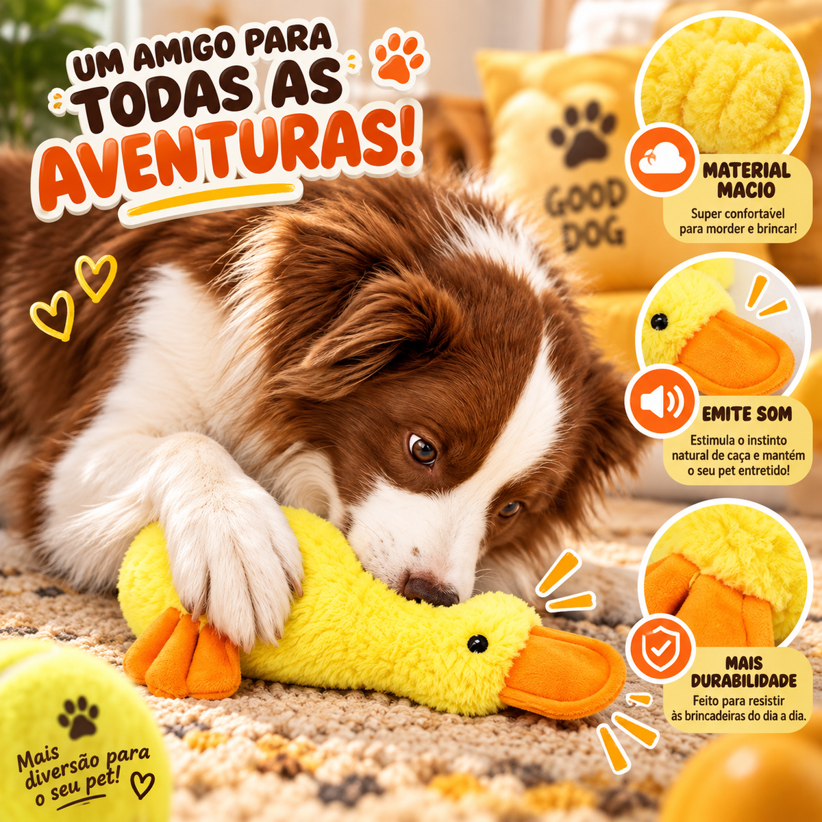 Brinquedo Pato De Pelúcia Interativo Sonoro para Cães