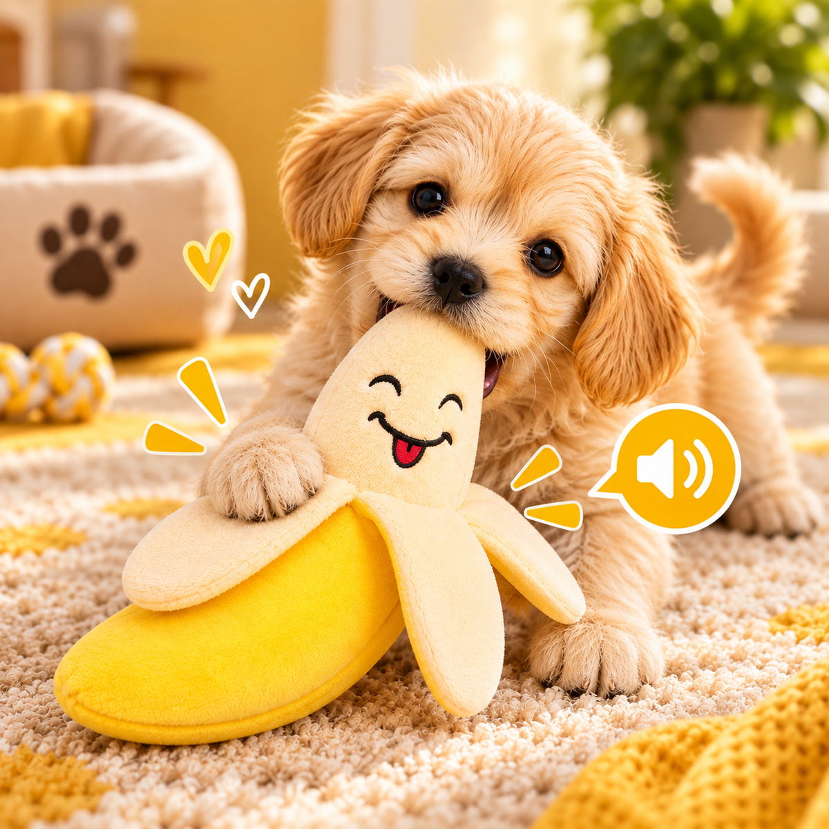 Brinquedo Pet Mordedor Banana de Pelúcia Com Apito P/ Cachorro