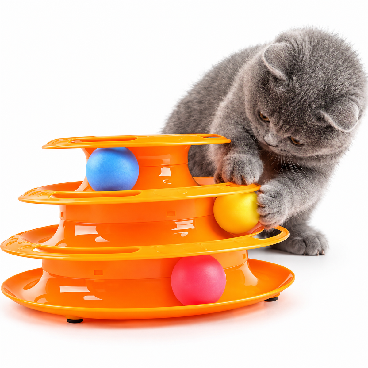 Brinquedo Interativo Para Gatos Corre Torre De Bolinhas Laranja