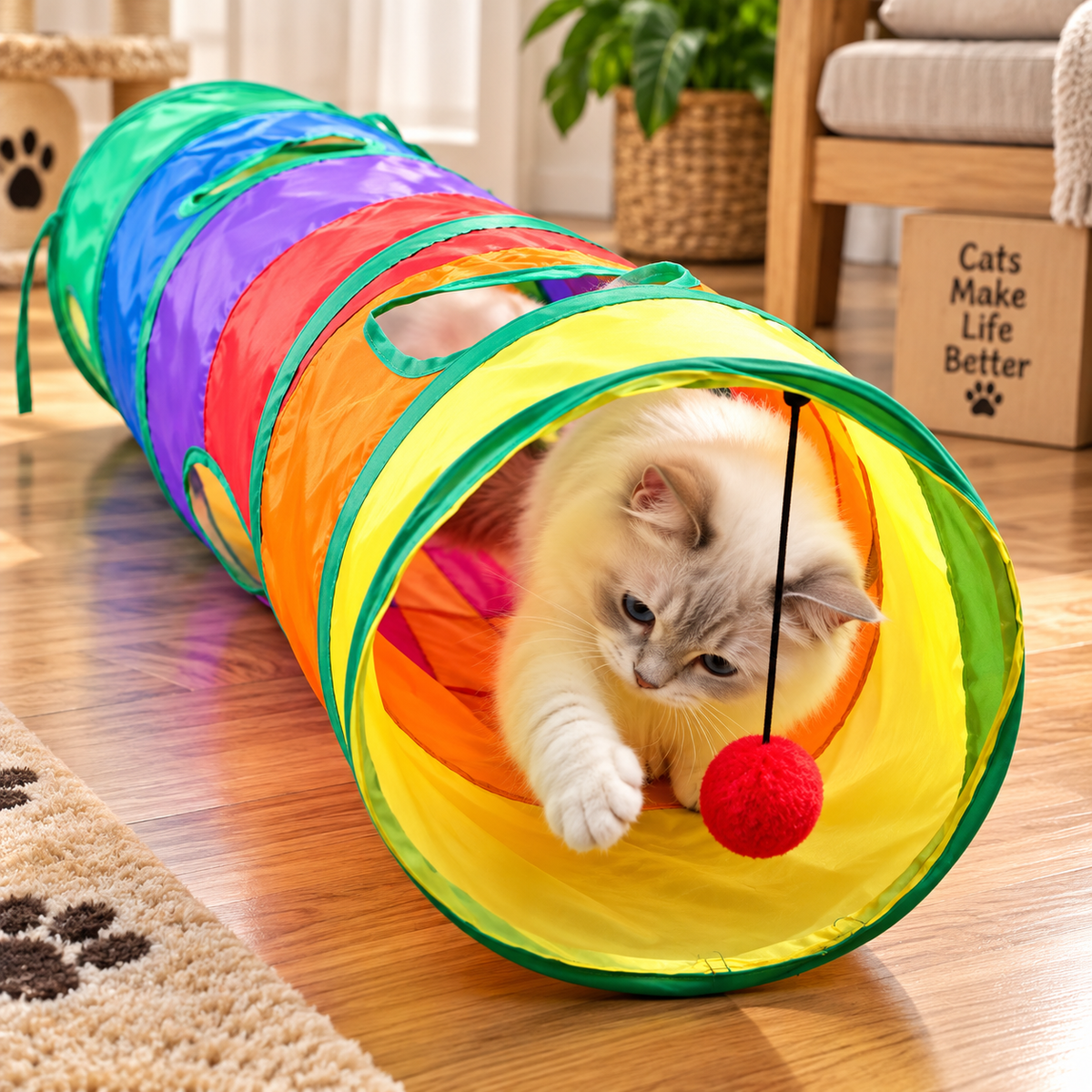 Brinquedo Interativo Para Gatos Túnel Labirinto Colorido